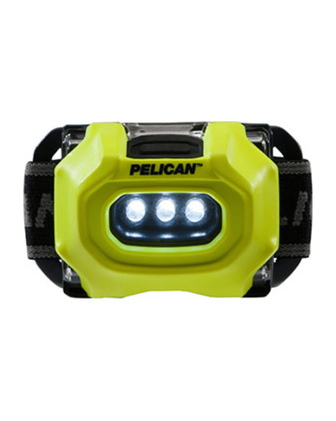 Pelican 2745 headlamp front view with illuminated LEDs