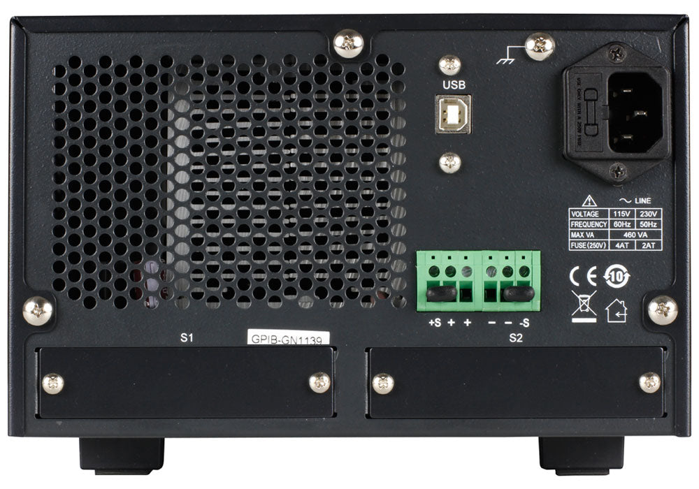 Rear view of B&K Precision 9184B programmable DC power supply