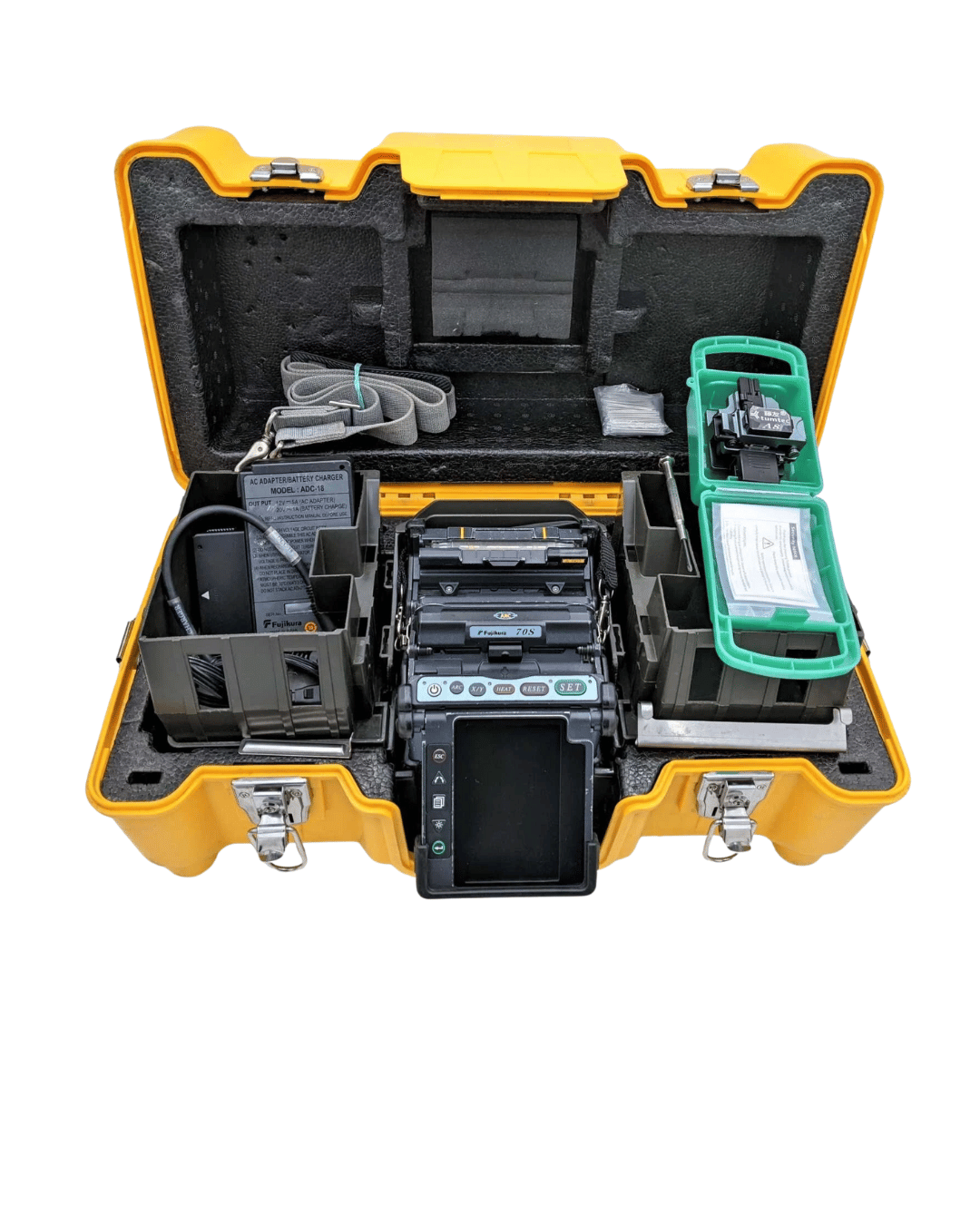Open tool box with AFL 70S-005 fiber splicing equipments 