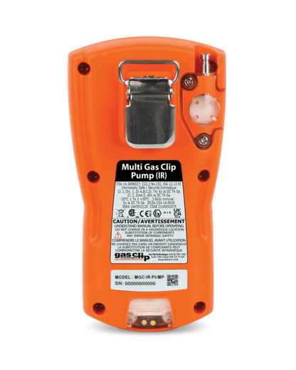 Gas Clip MGC-IR multi-gas detector rear view showing clip and product label