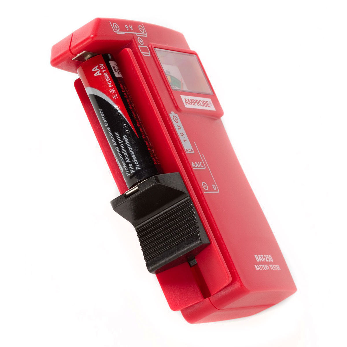 Side view of Amprobe BAT-250 battery tester