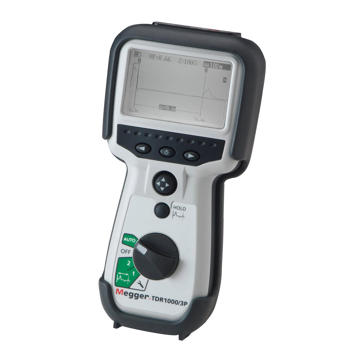 Side view of Megger TDR1000-3P handheld TDR